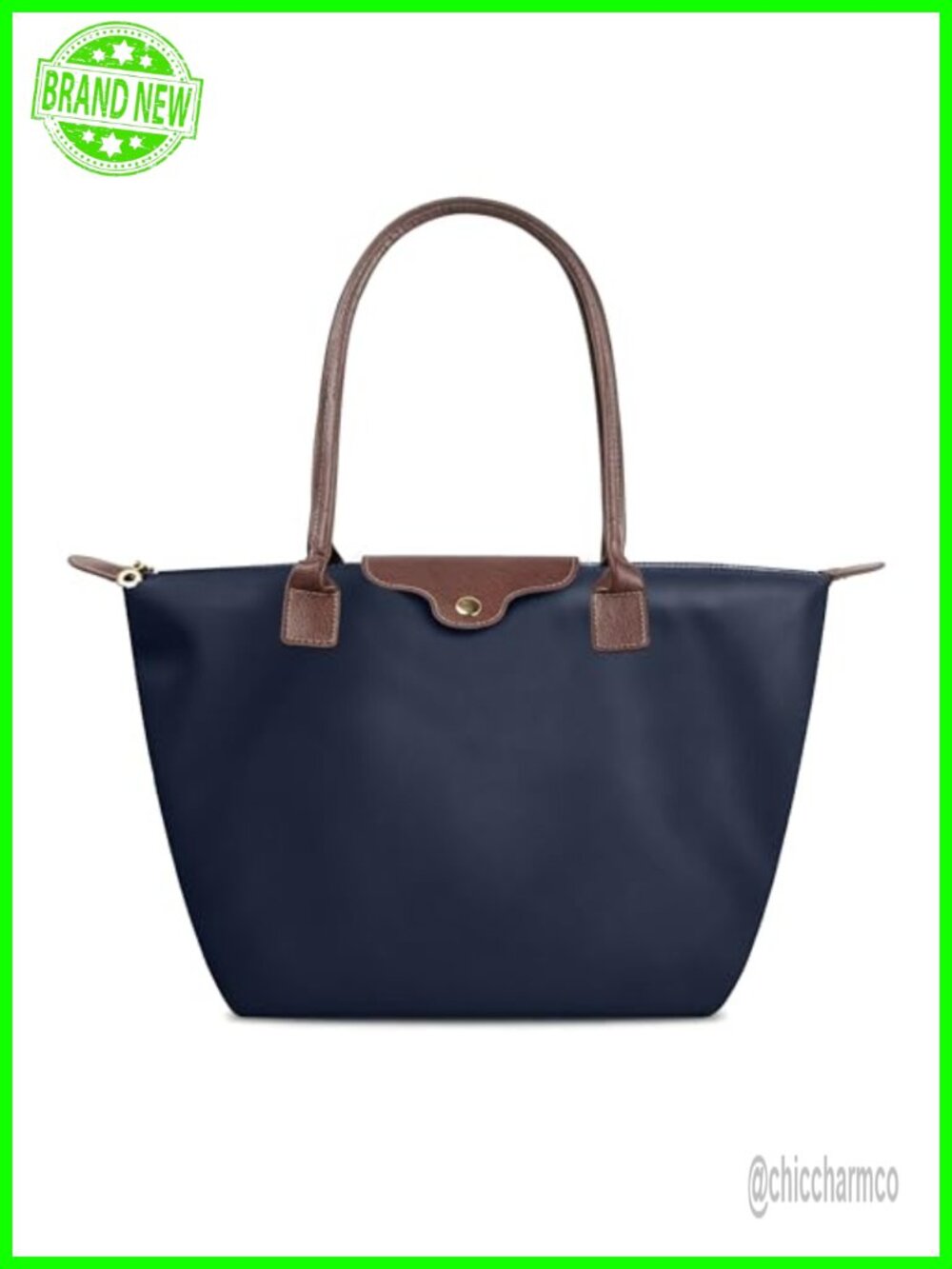 Nylon Tote Bag Foldable Work Handbag with Zipper Lightweight Fits 15 inch Laptop